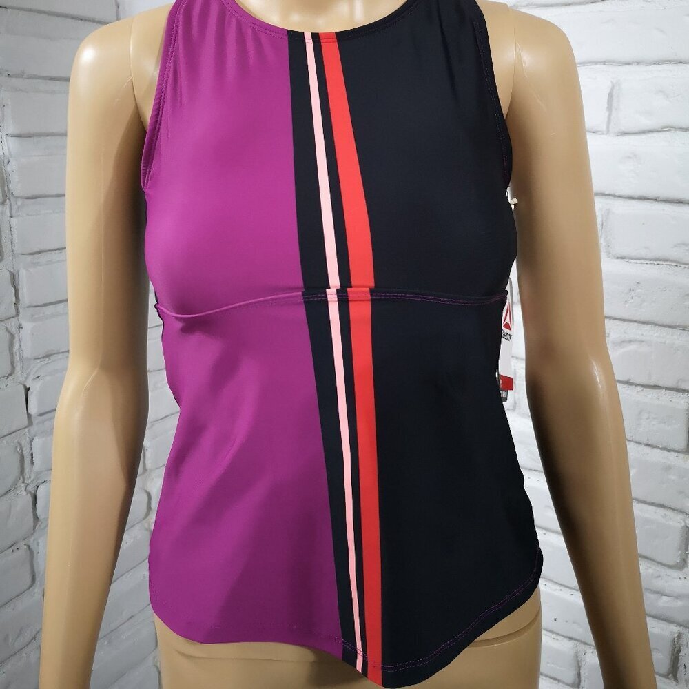NWT Reebok Ladies Size XS Purple & Black High Neck Swim Tankini Top Only